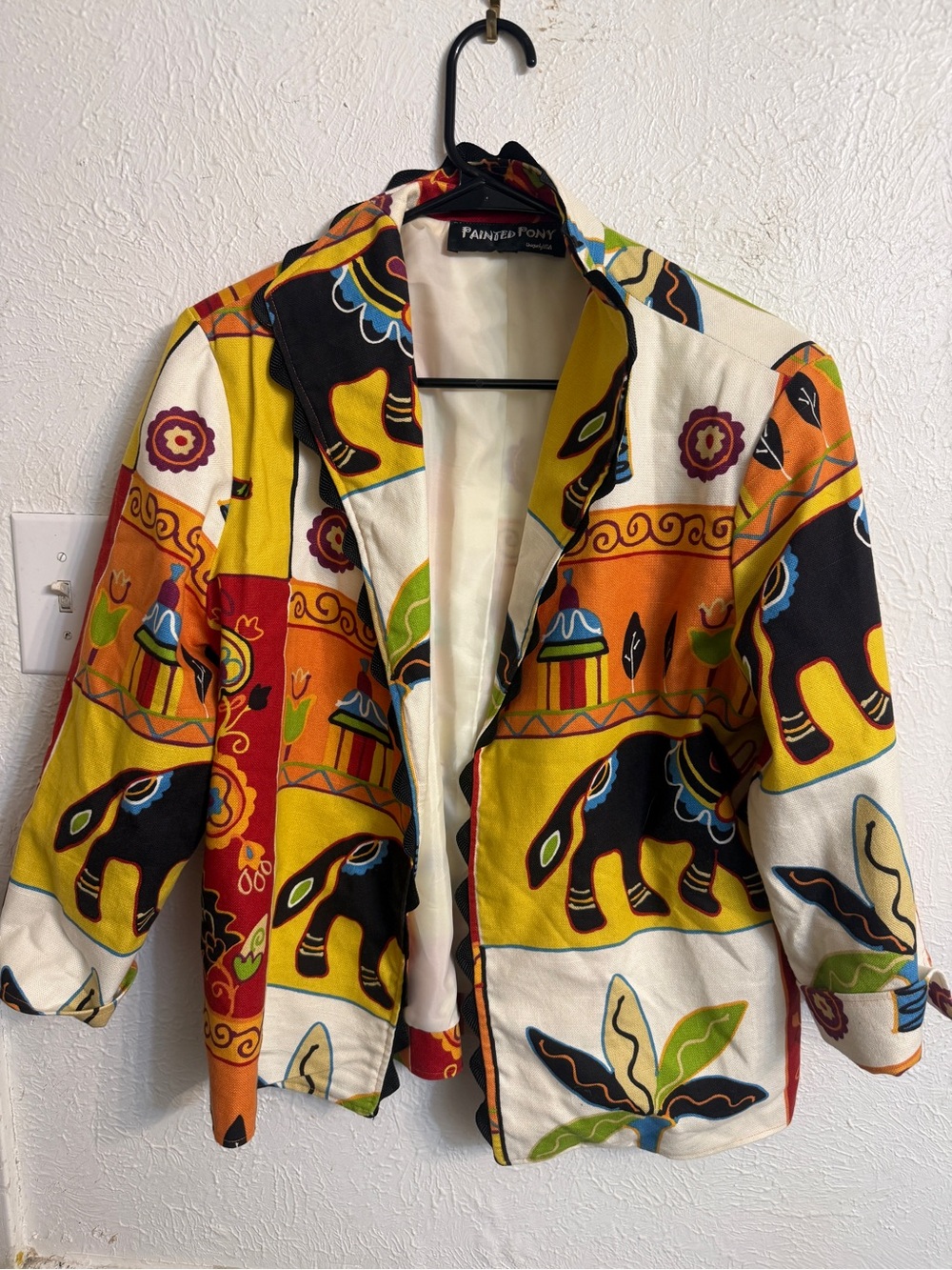 Vintage Women's Multicolor Elephant Print Jacket
